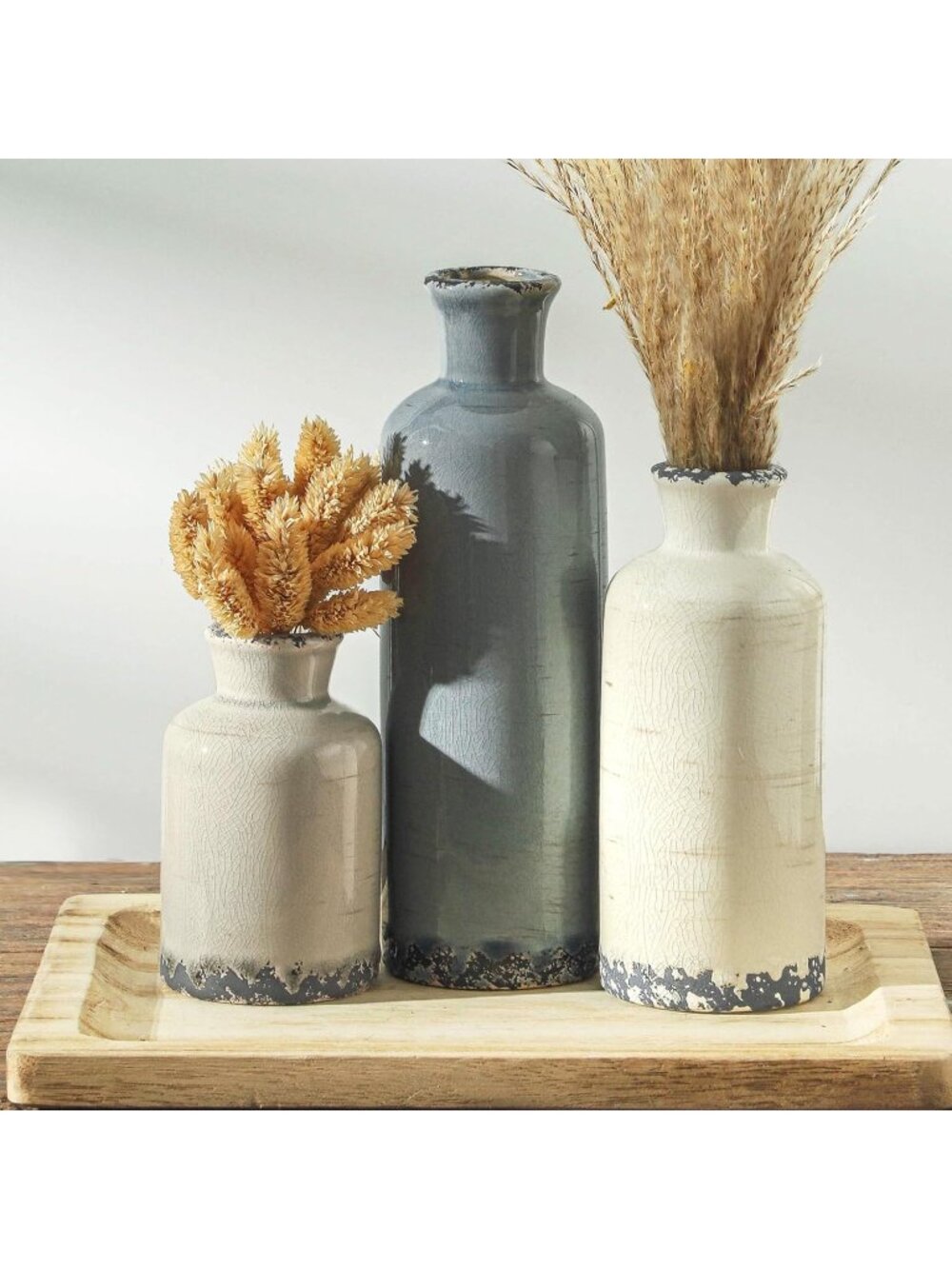 Ceramic Neutral Flower Vase Set of 3 Modern Pottery Rustic Farmhouse Decorative